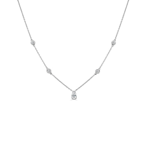 14K Gold & Pear-Shaped Diamond Station Necklace - 0.59ct - 2