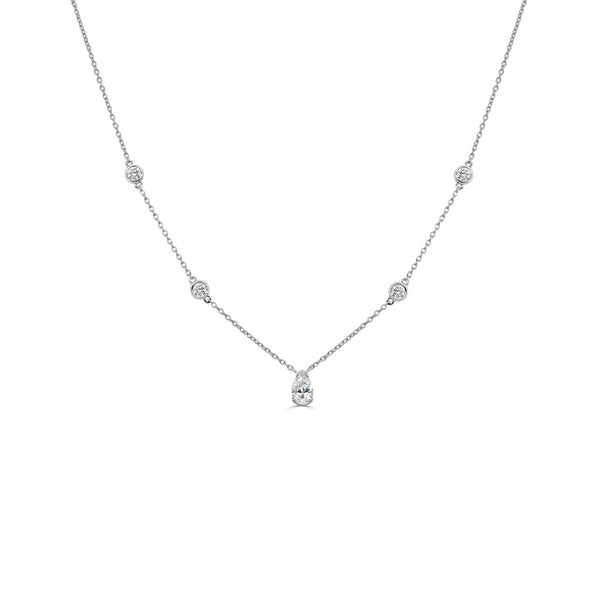 14K Gold & Pear-Shaped Diamond Station Necklace - 0.59ct - 2