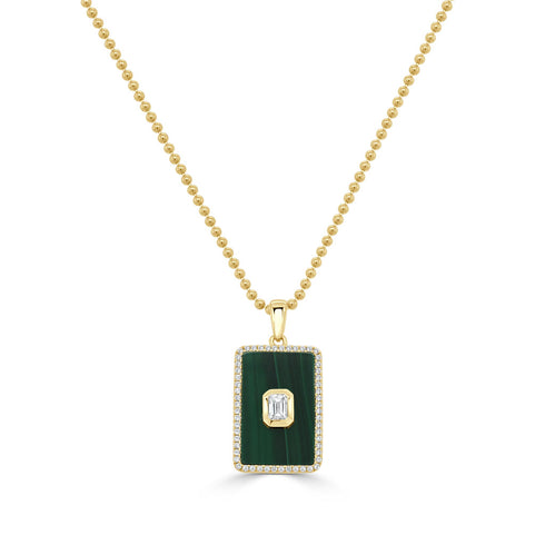14K Gold Emerald Cut Diamond Medallion in Malachite - 0.37ct - 2