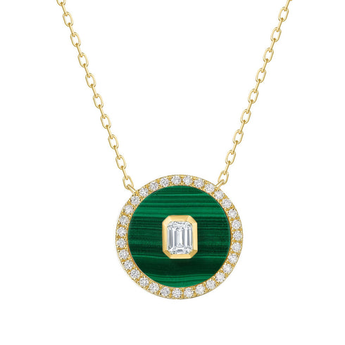 14K Gold Diamond & Malachite Medallion Necklace - 2