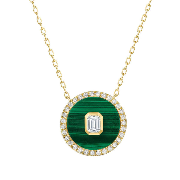 14K Gold Diamond & Malachite Medallion Necklace - 2
