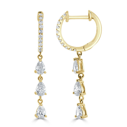 14k Gold & Pear-Shape Diamond Huggies - 1.00ct - 2