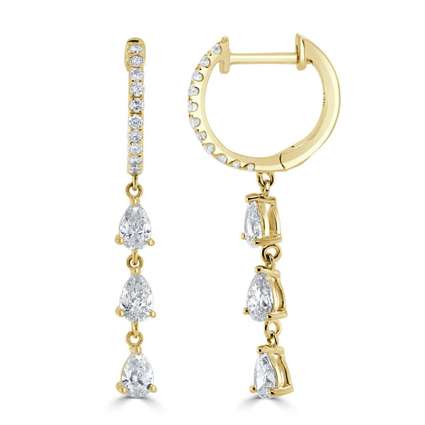 14k Gold & Pear-Shape Diamond Huggies - 1.00ct - 2