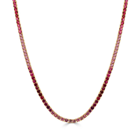 14K Gold & Pink Sapphire Ombre Tennis Necklace - 10.01ct - 2