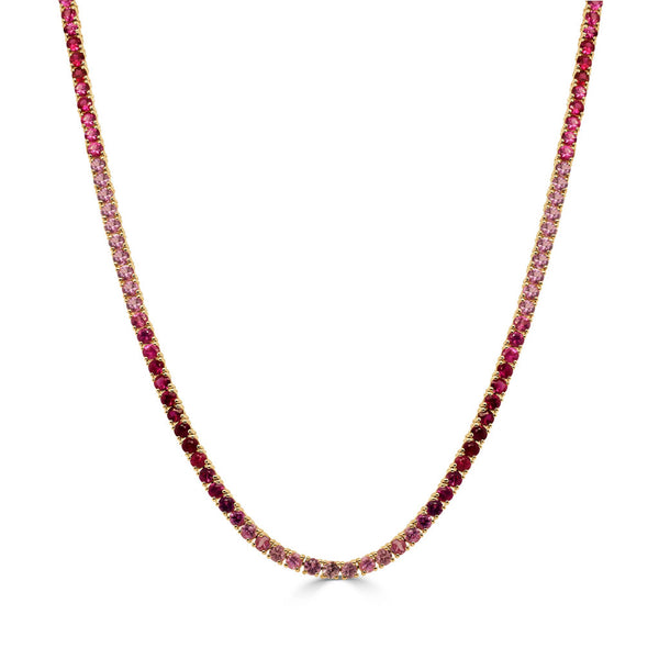 14K Gold & Pink Sapphire Ombre Tennis Necklace - 10.01ct - 2