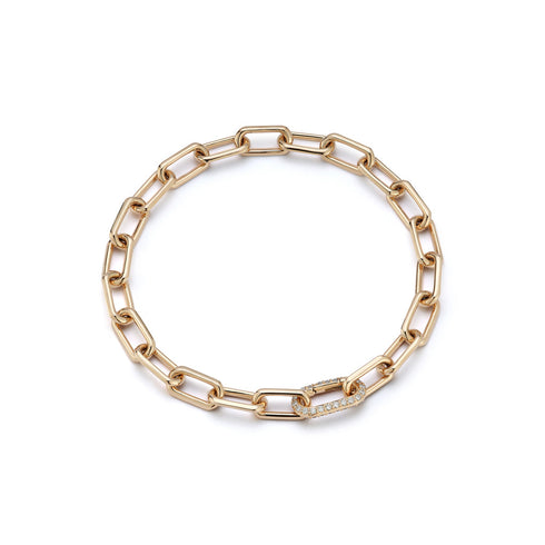 Saxon 18K Gold Chain Link Bracelet With Elongated All Diamond Clasp - 1