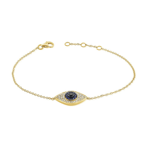 14k Gold & Diamond Evil Eye Bracelet - 0.15ct - 2
