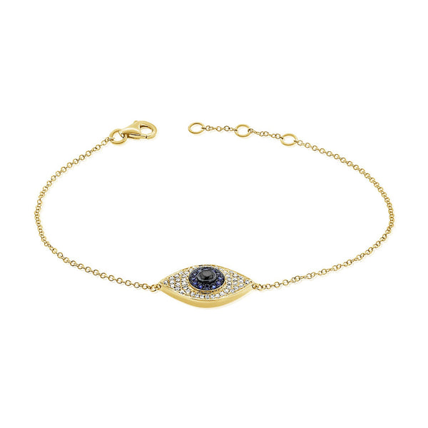 14k Gold & Diamond Evil Eye Bracelet - 0.15ct - 2