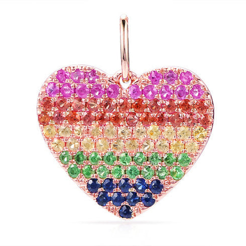 14k Gold & Rainbow Sapphire Heart Charm - 1.09ct - 2