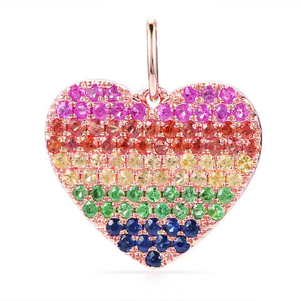 14k Gold & Rainbow Sapphire Heart Charm - 1.09ct - 2