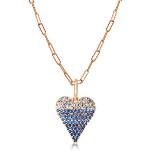 14k Gold & Blue Sapphire Ombre Heart Charm - 0.80ct - 2