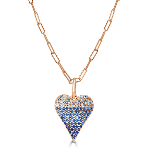 14k Gold & Blue Sapphire Ombre Heart Charm - 0.80ct - 2