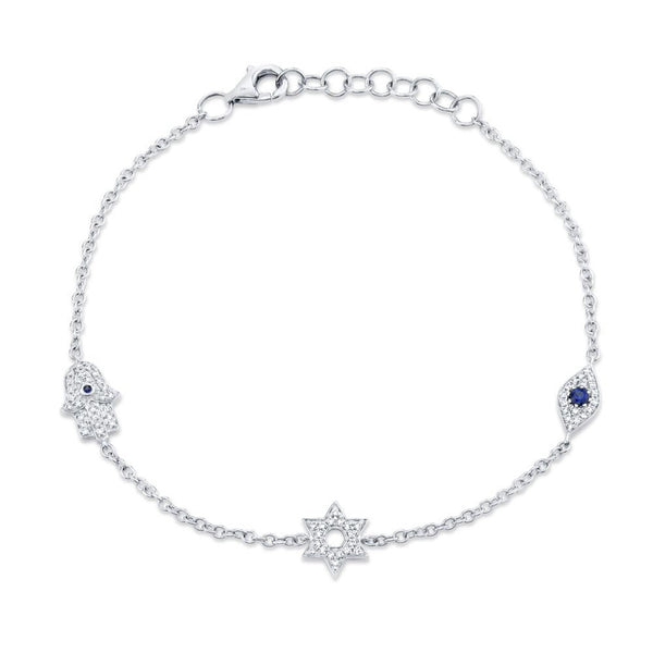 Kate 0.15ct Diamond & 0.06ct Blue Sapphire Eye, Hamsa & Star Of David Bracelet - 1