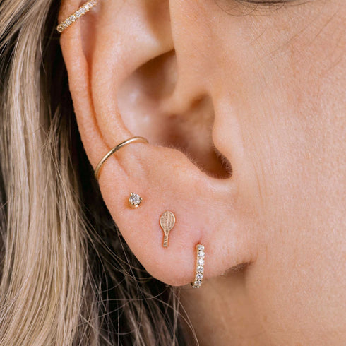 14k Itty Bitty Tennis Racket Stud - 3