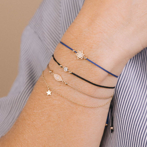 14k Midi Bitty Pavé Diamond Star of David Cord Bracelet - 3