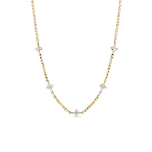 14k 5 Prong Diamond Quad Station Box Chain Necklace - 2