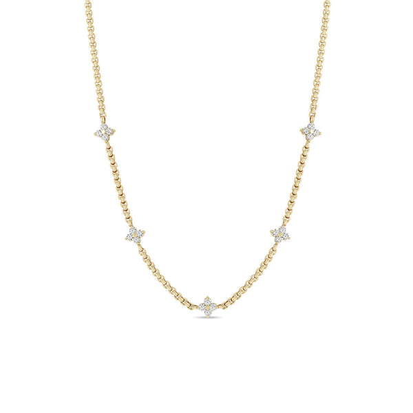 14k 5 Prong Diamond Quad Station Box Chain Necklace - 2