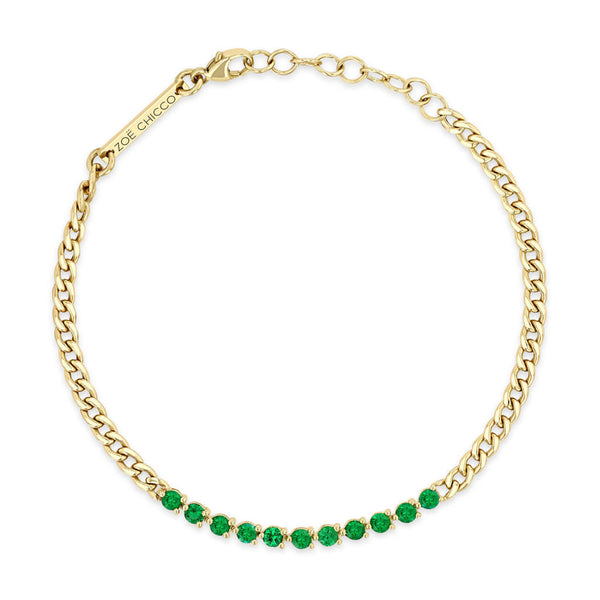 14k Emerald Tennis Segment Small Curb Chain Bracelet - 2