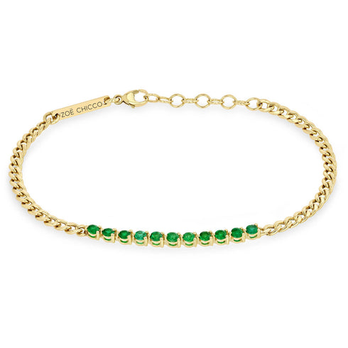 14k Emerald Tennis Segment Small Curb Chain Bracelet - 3