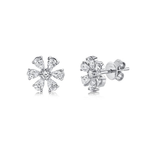 Colette 1.10ct Diamond Pear Flower Stud Earring - 1