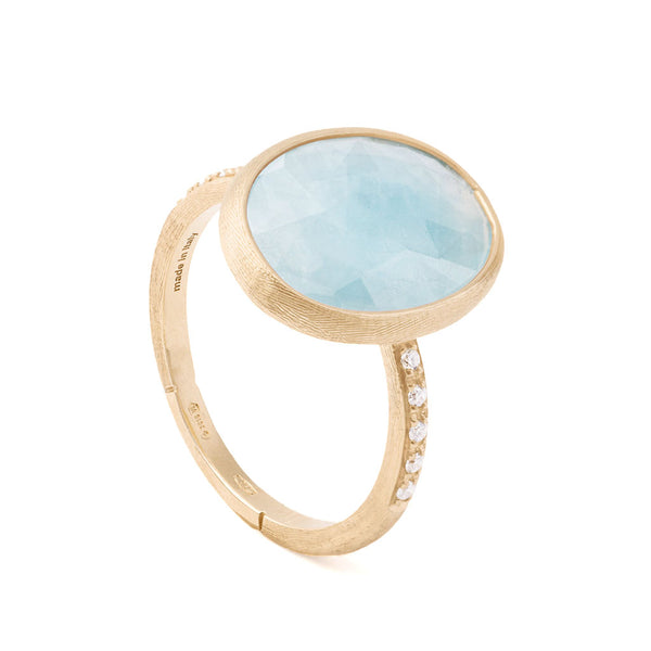 18K Yellow Gold Oval Aquamarine Ring with Diamonds - 1