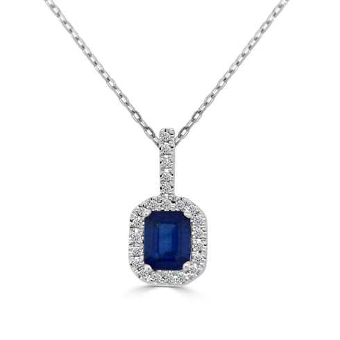 14K Gold, Diamond & Blue Sapphire Octagon Pendant - 1