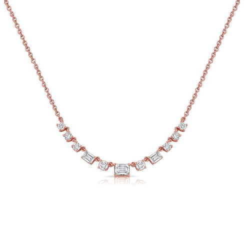Emerald And Round Shape Diamond Station Necklace - 1