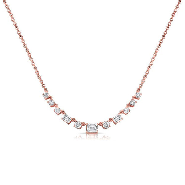 Emerald And Round Shape Diamond Station Necklace - 1