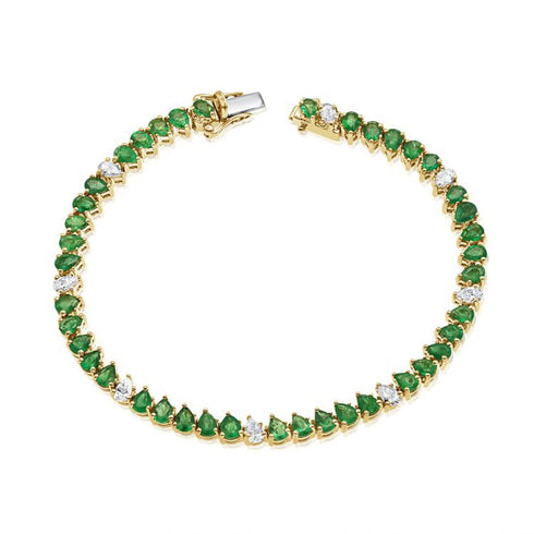 Emerald And Pear Shape Diamond Tennis Bracelet - 1
