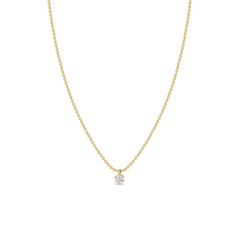 14k Prong Diamond Solitaire Bead Chain Necklace - 2