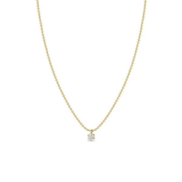 14k Prong Diamond Solitaire Bead Chain Necklace - 2