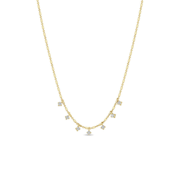 14k 7 Dangling Prong Diamond Tube Bar Chain Necklace - 2