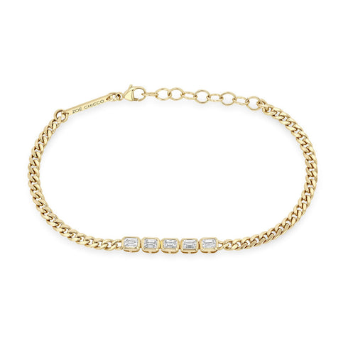 14k 5 Emerald Cut Diamond Segment Curb Chain Bracelet - 2