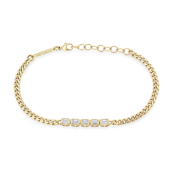 14k 5 Emerald Cut Diamond Segment Curb Chain Bracelet - 2