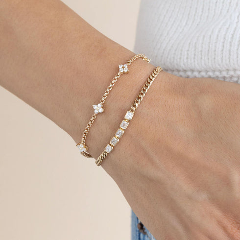 14k 5 Emerald Cut Diamond Segment Curb Chain Bracelet - 3