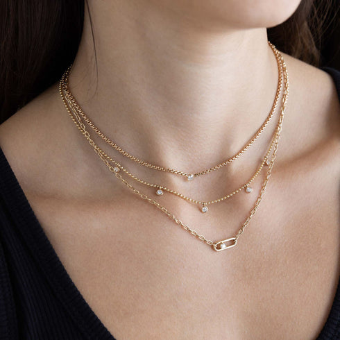 14k Floating Diamond Small Box Chain Necklace - 3