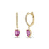 14k Medium Pavé Diamond Hinge Huggie Hoops with Pear Pink Sapphires - 2