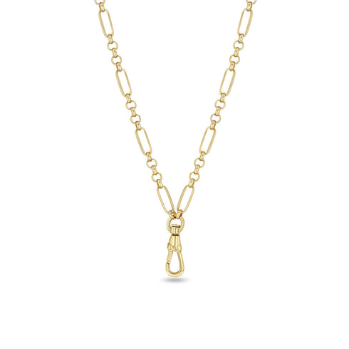 14k Medium Paperclip Rolo Chain Necklace with Fob Clasp Drop - 2