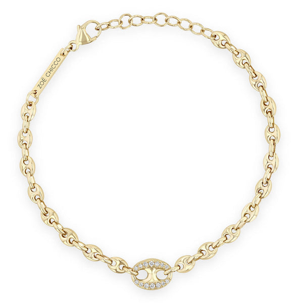 14k Single Large Diamond Link Small Mariner Chain Bracelet - 2