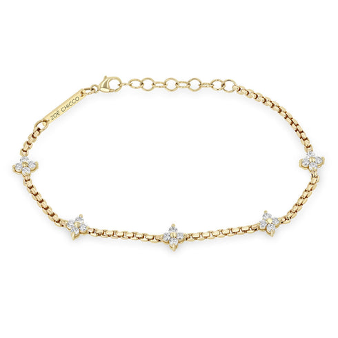 14k 5 Prong Diamond Quad Station Box Chain Bracelet - 2