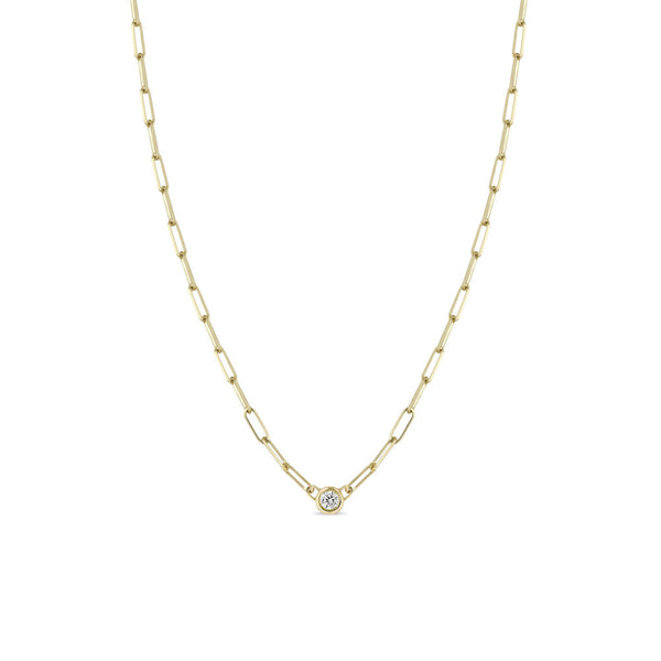 14k Floating Diamond Small Paperclip Chain Necklace - 2