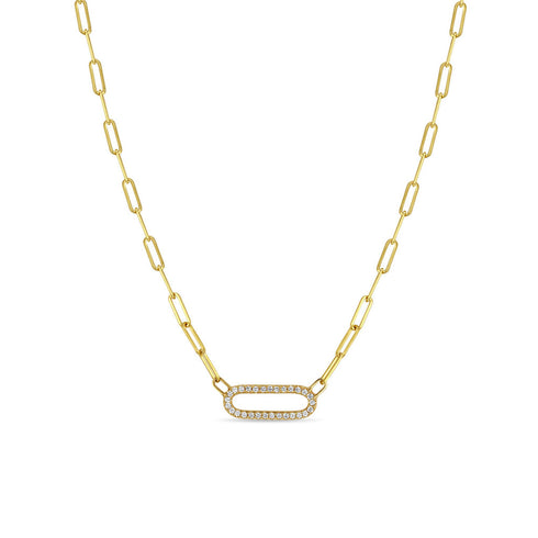 14k Pavé Diamond Link Small Paperclip Chain Necklace - 2