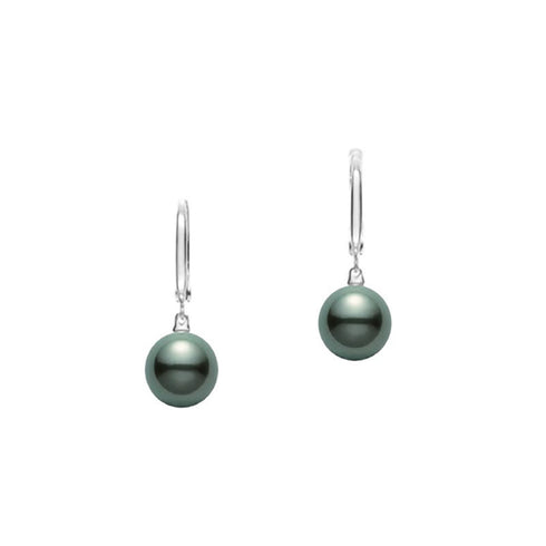 Black South Sea Cultured Pearl Drop Earrings in 18K White Gold - 1