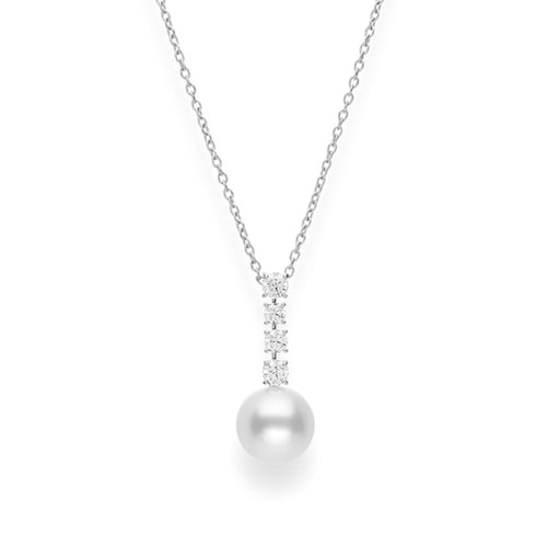 White South Sea Cultured Pearl Drop Pendant with Diamonds Set in 18K White Gold - 1