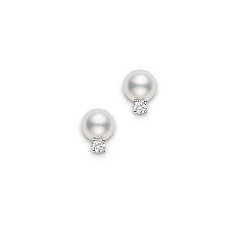 Akoya Cultured Pearl Stud Earrings with Diamonds 11mm A+ in 18K White Gold - 1
