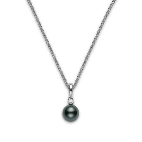 Black South Sea Cultured Single Pearl and Diamond Pendant in 18K White Gold - 1