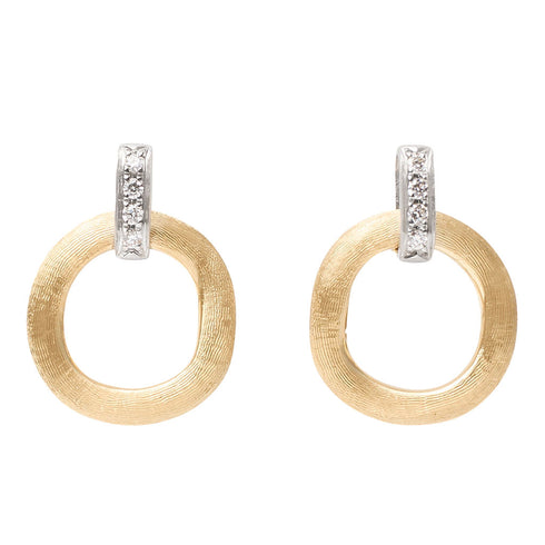 18K Yellow Gold Link Earrings with Diamonds, 0.6" - 1
