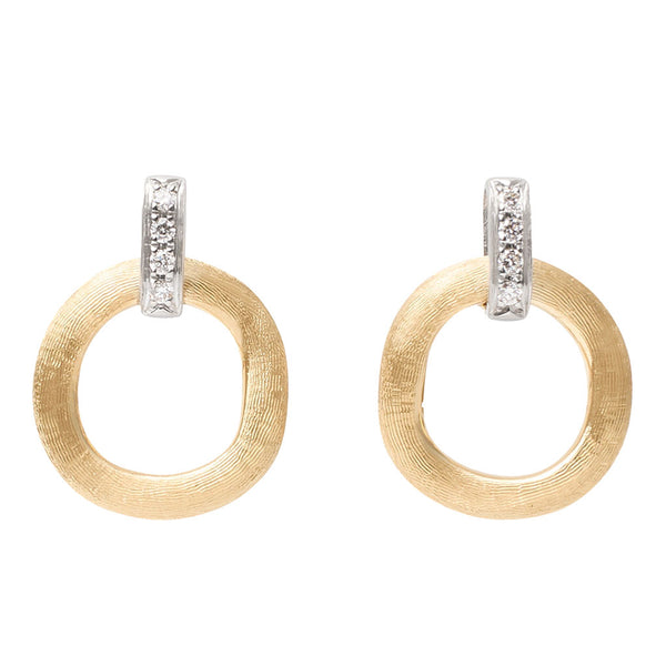 18K Yellow Gold Link Earrings with Diamonds, 0.6" - 1