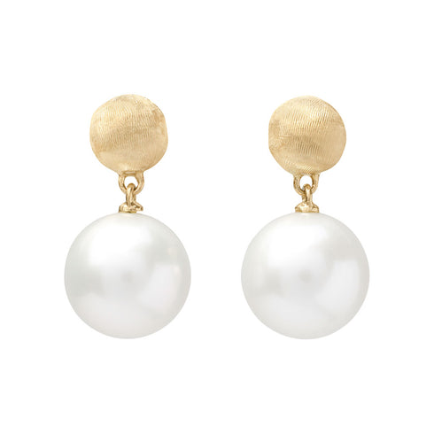 18K Yellow Gold Pearl Double Earrings, 0.7" - 1