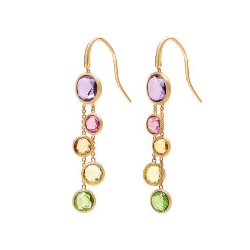 18K Yellow Gold Gemstone Two Strand Earrings, 1.8" - 1